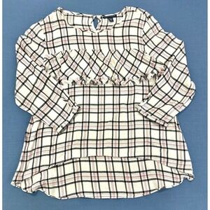 Saks Fifth Avenue Plaid Ruffled Long Sleeve Tunic Top Women's L Large